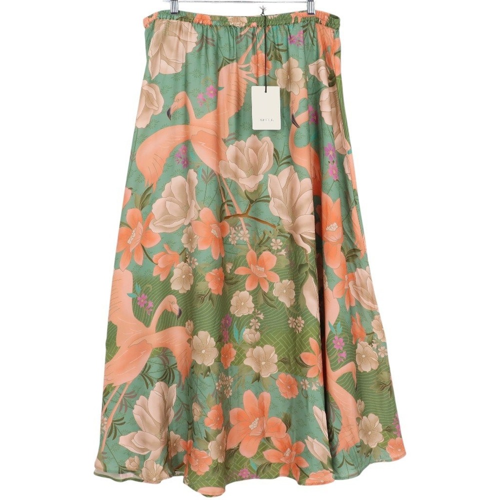Spell Women's Floridian Maxi Skirt Sage Flamingo Floral Print Tencel Size XXL